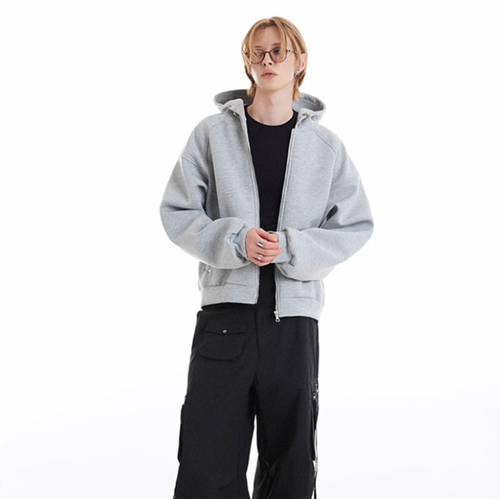 Basic solid color zip-up hoodie White Ash