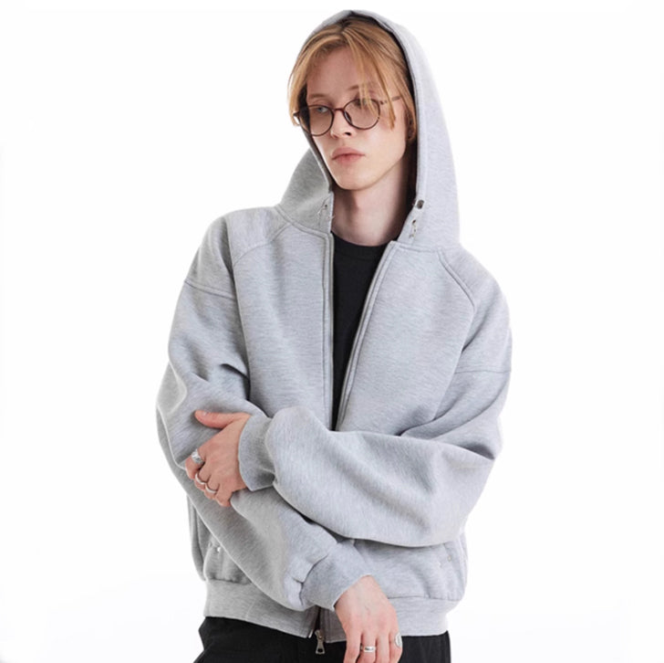 Basic solid color zip-up hoodie White Ash