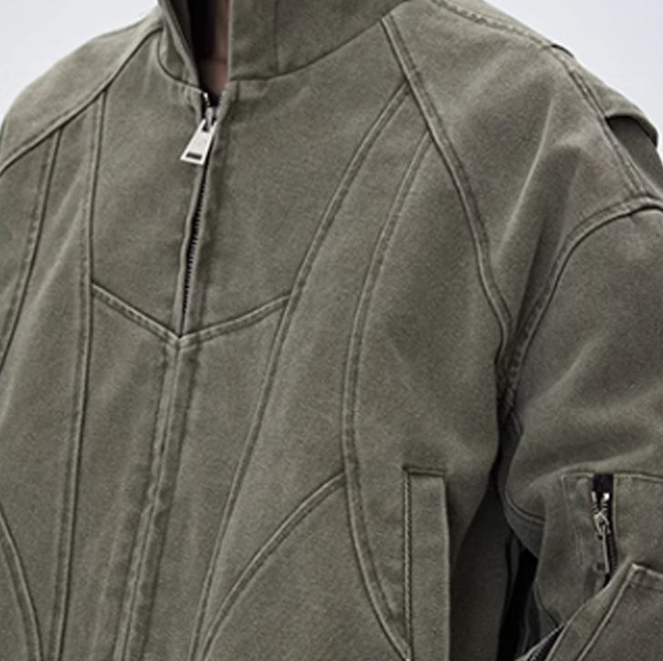 Washed canvas loose hooded jacket Olive Green