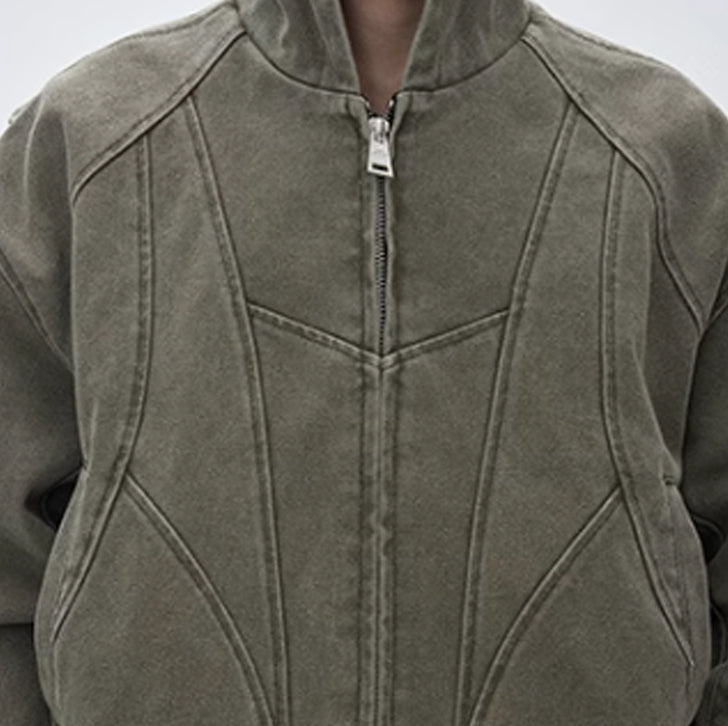 Washed canvas loose hooded jacket Olive Green