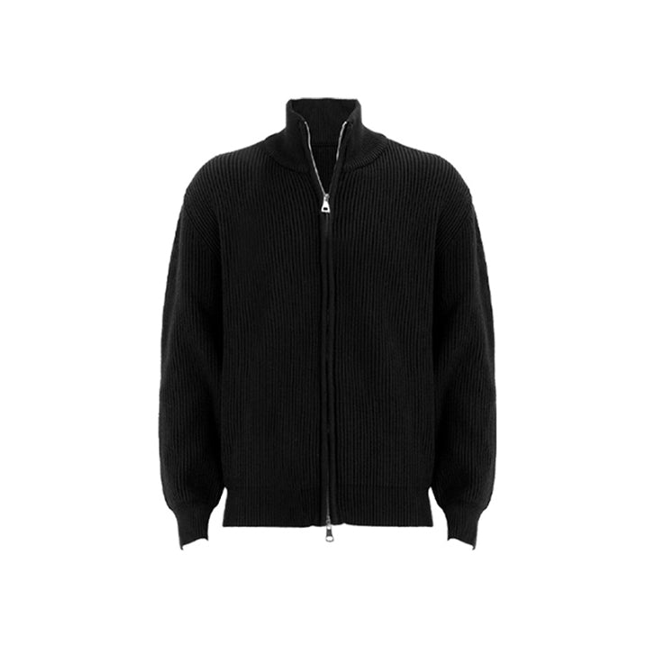 Knitted loose high-neck zip-up jacket Black