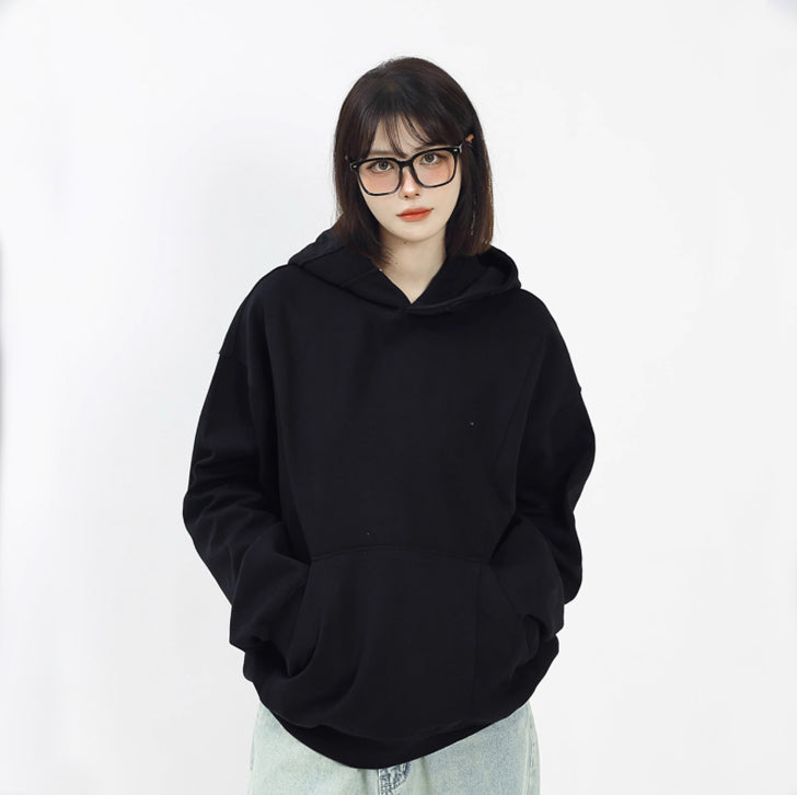 Simple silhouette hoodie Black