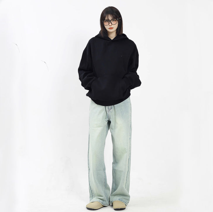 Simple silhouette hoodie Black