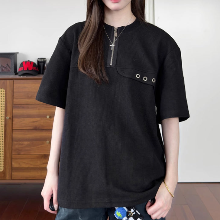 Vintage Cleanfit Half-Zip T-Shirt Black