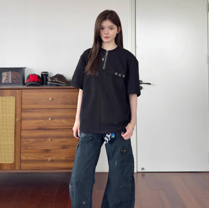 Vintage Cleanfit Half-Zip T-Shirt Black