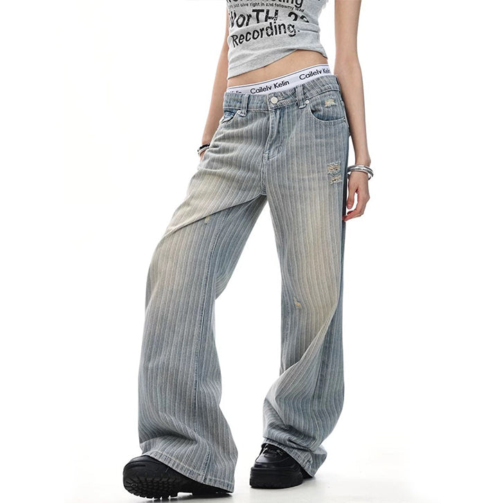 Vintage vertical striped straight jeans