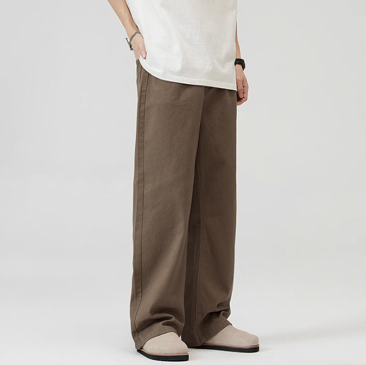 Basic loose straight-leg casual pants Brown