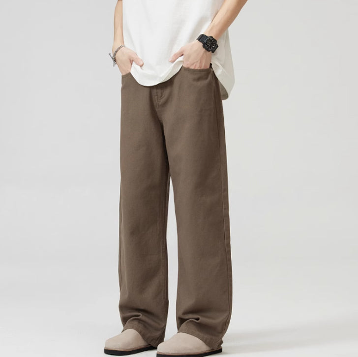Basic loose straight-leg casual pants Brown