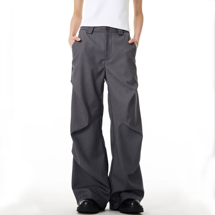 Pleated loose straight-leg trousers Gray