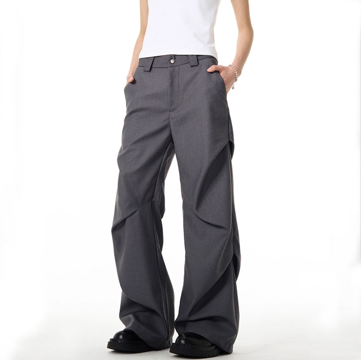 Pleated loose straight-leg trousers Gray