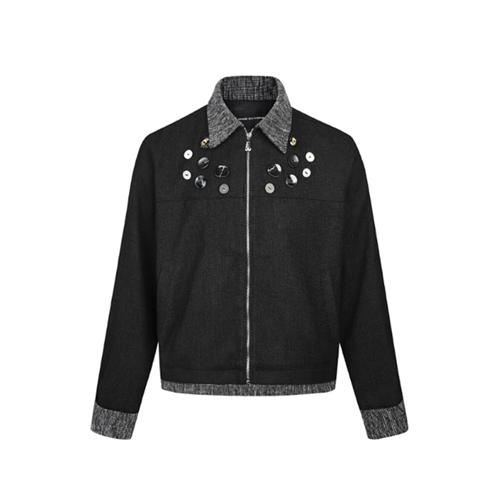 Shell Button Lapel Colorblock Coat Jacket