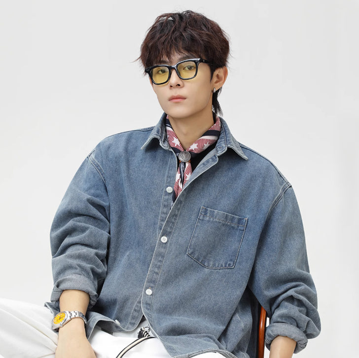 Original loose lapel denim jacket Light Blue