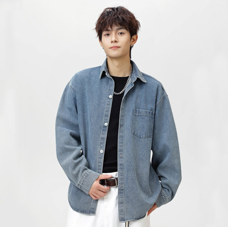 Original loose lapel denim jacket Light Blue