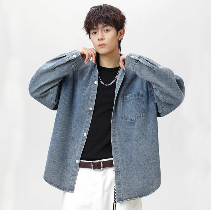 Original loose lapel denim jacket Light Blue
