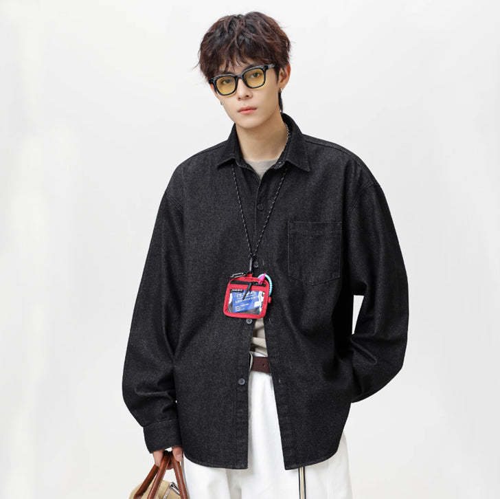 Original loose lapel denim jacket Black