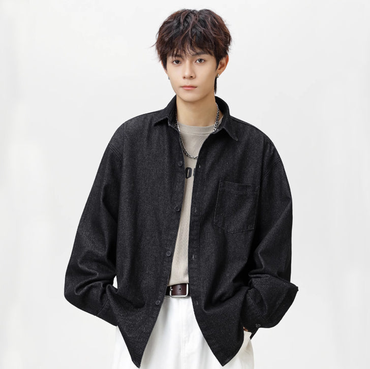 Original loose lapel denim jacket Black