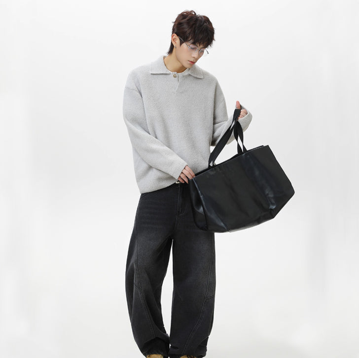 Lapel fleece knitted sweater White Ash