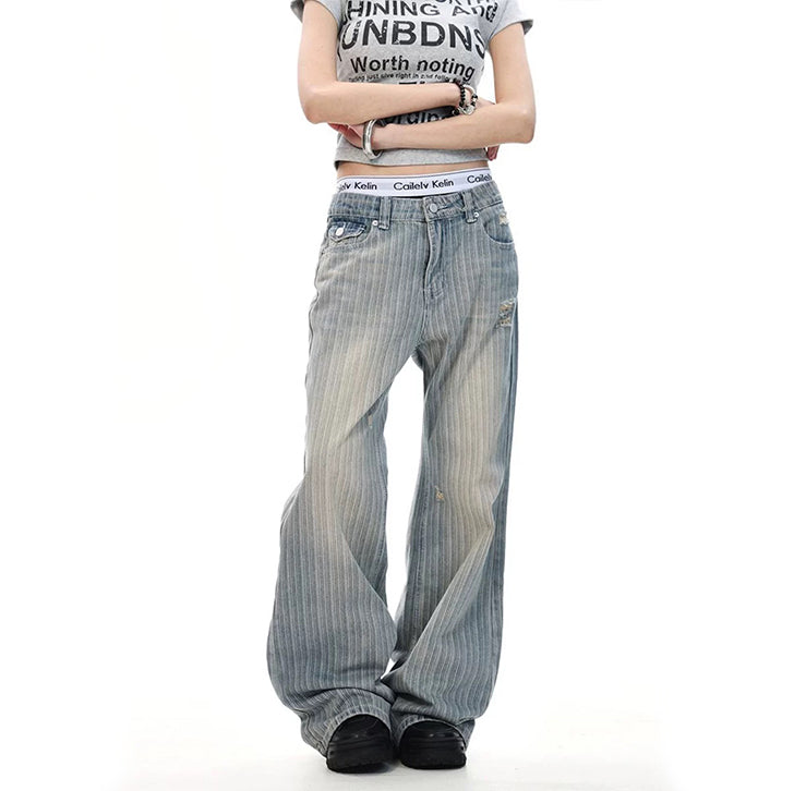 Vintage vertical striped straight jeans