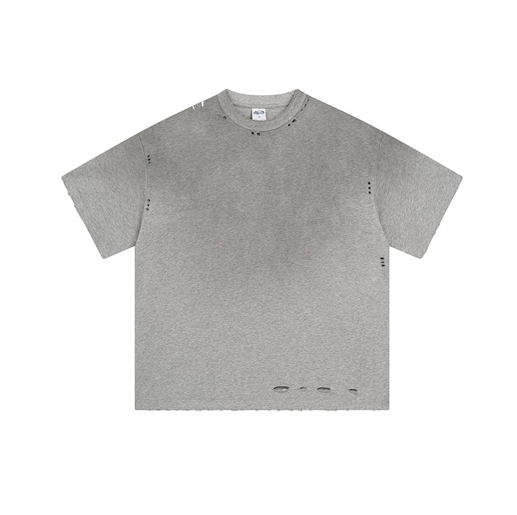 Black spray-painted frosted edge personalized T-shirt Grey