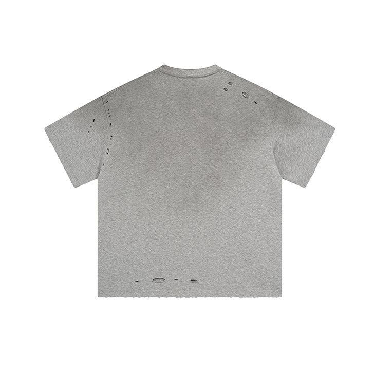 Black spray-painted frosted edge personalized T-shirt Grey