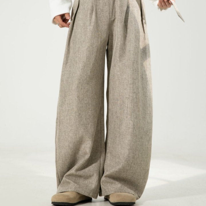 Linen Machete Loose Casual Pants Beige Gray