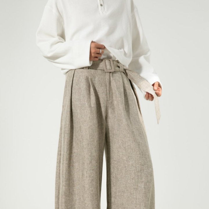 Linen Machete Loose Casual Pants Beige Gray