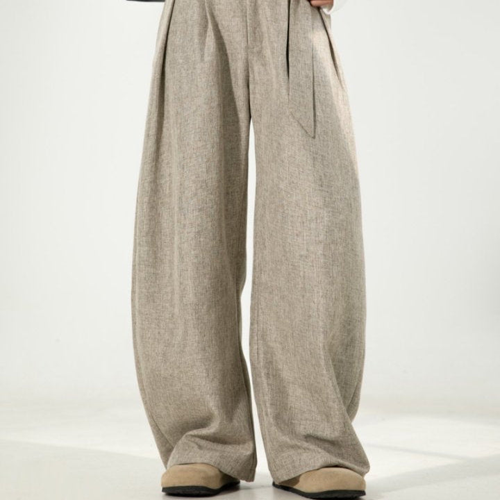 Linen Machete Loose Casual Pants Beige Gray