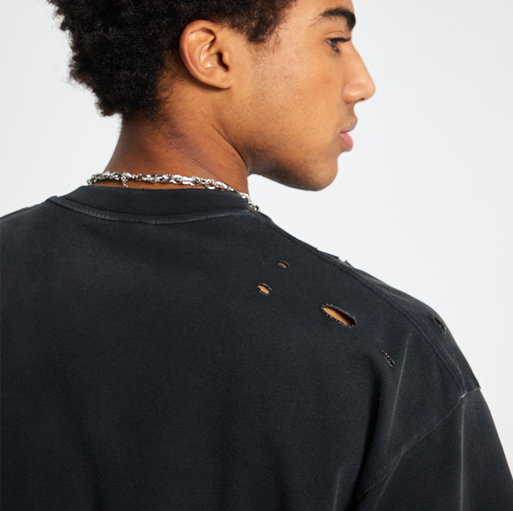 Black spray-painted frosted edge personalized T-shirt Black