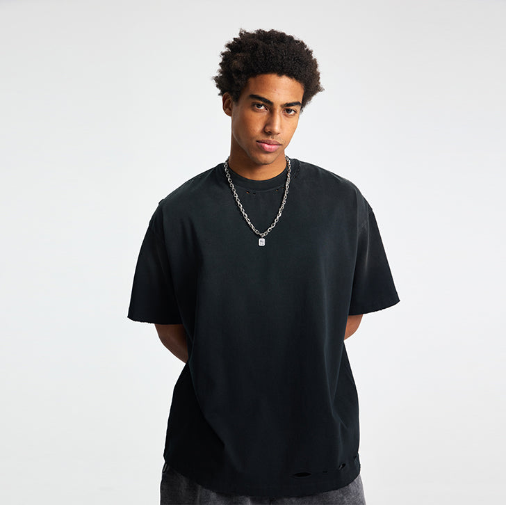Black spray-painted frosted edge personalized T-shirt Black