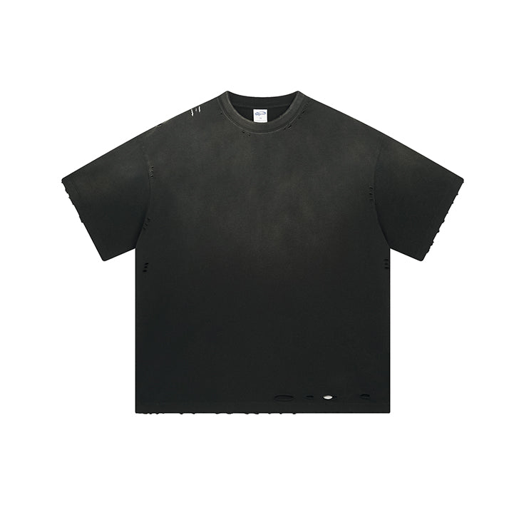 Black spray-painted frosted edge personalized T-shirt Black