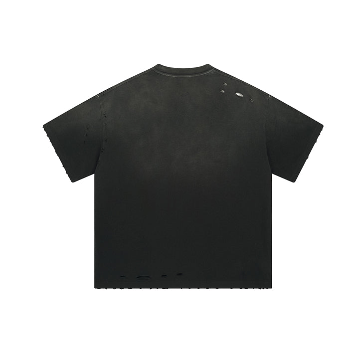 Black spray-painted frosted edge personalized T-shirt Black