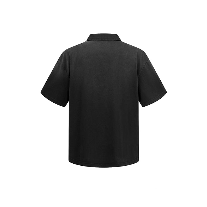 Knight Embroidered Print Collared T-Shirt Black