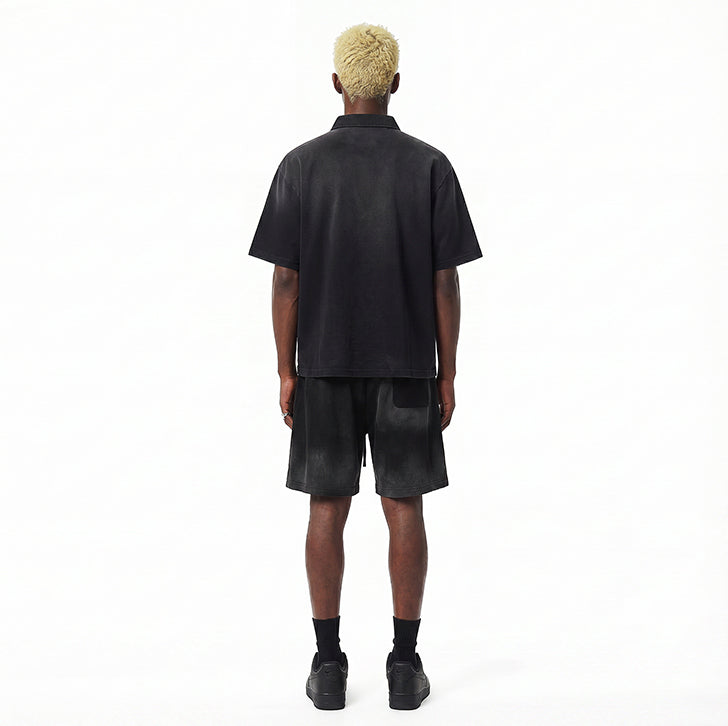 Knight Embroidered Print Collared T-Shirt Black