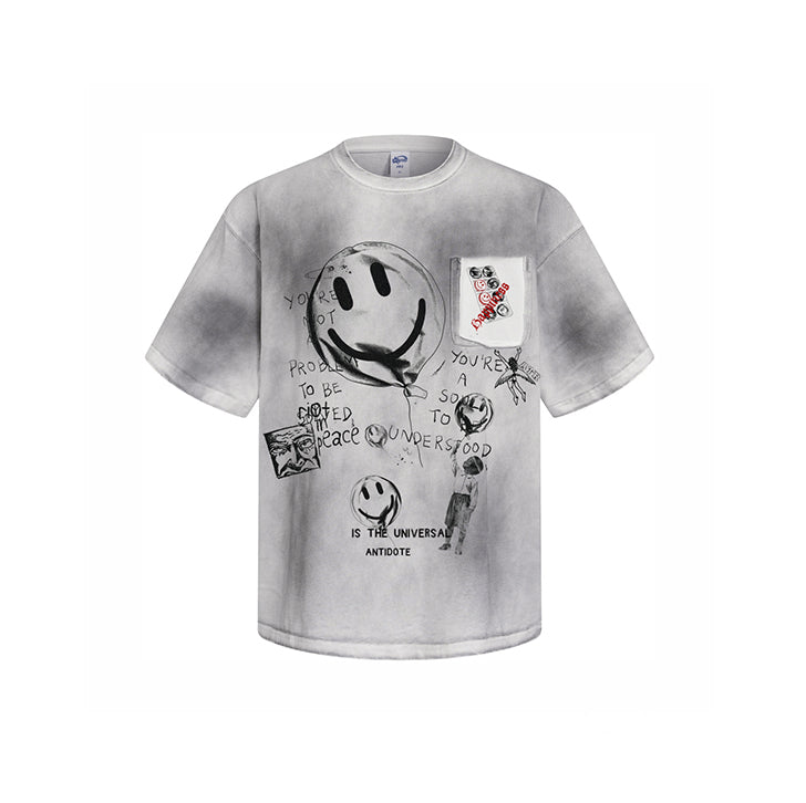 Smiley face graffiti gradient T-shirt Gray