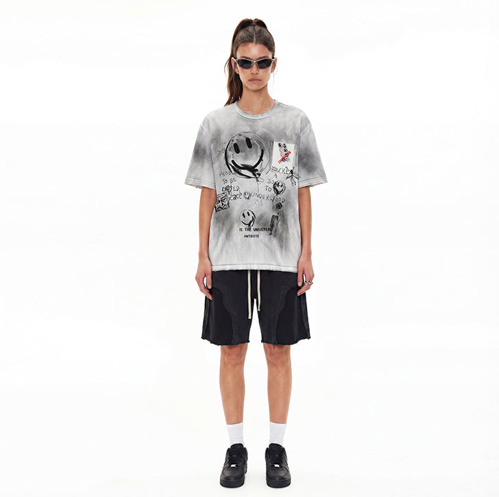 Smiley face graffiti gradient T-shirt Gray