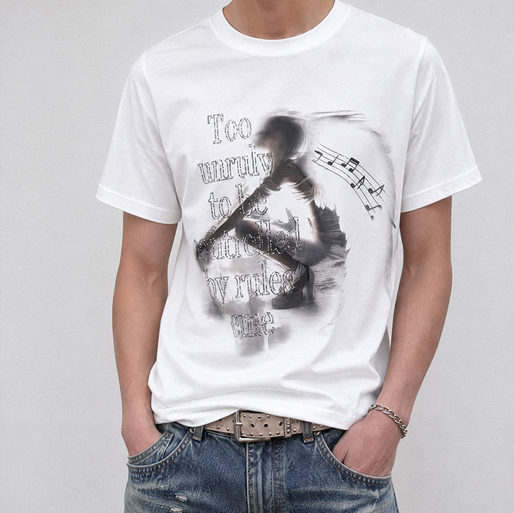 Vintage Angel Wings Print T-Shirt White