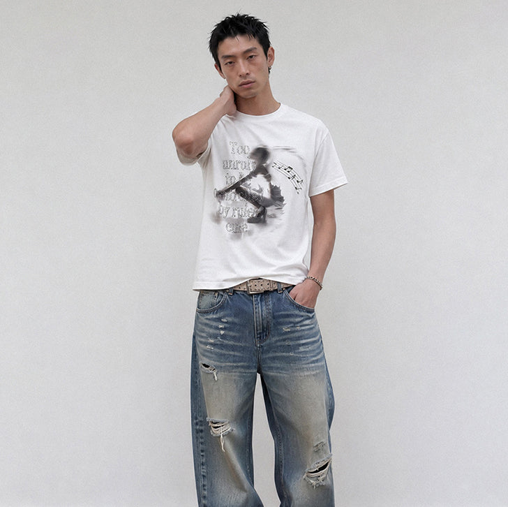 Vintage Angel Wings Print T-Shirt White