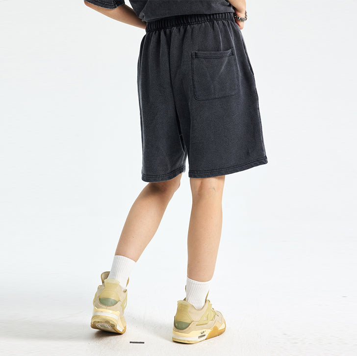 Solid color retro shorts Black