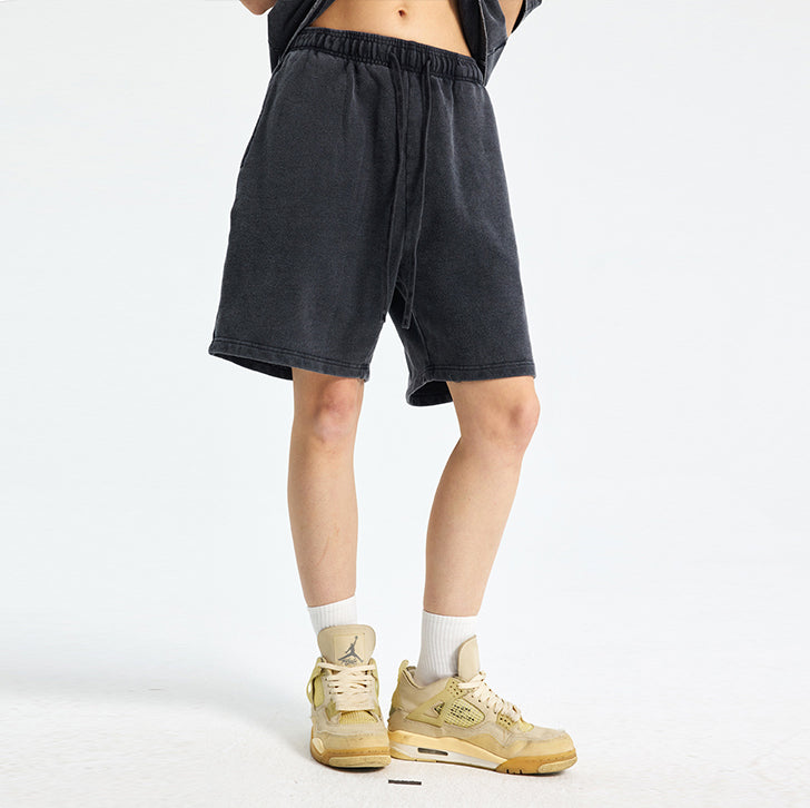 Solid color retro shorts Black