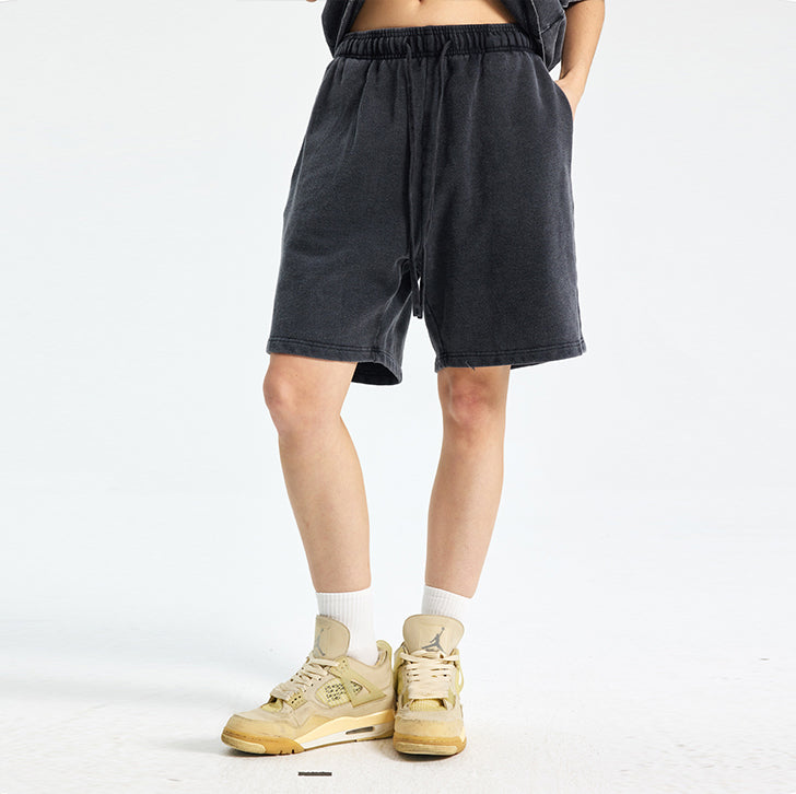Solid color retro shorts Black